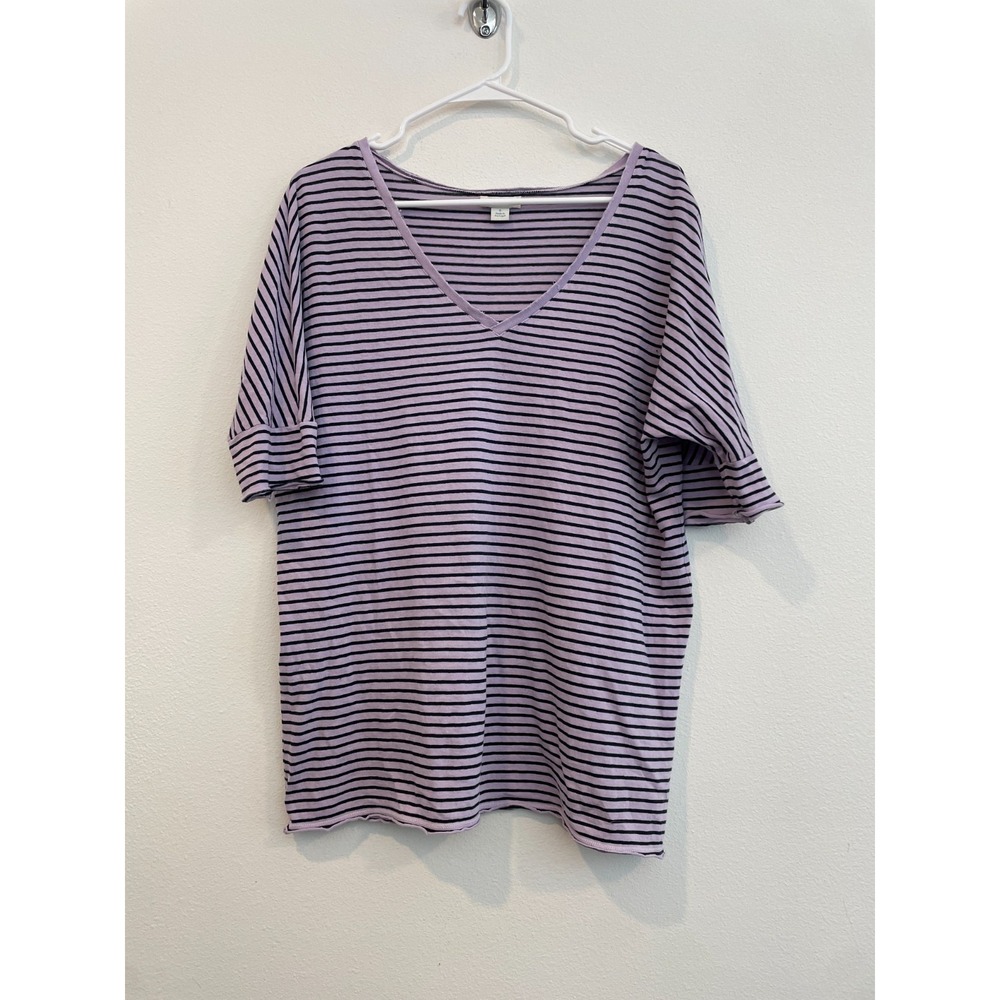Sundance T Shirt Women S‎ Purple Striped V Neck Casual Classic Loose Cotton